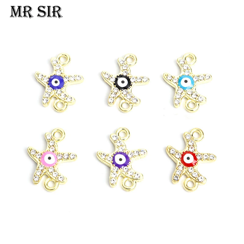 

15pcs Sea Star Evil Eye Enamel Charm Connectors Inlaid Rhinestone Crysta Starfish Turkish Lucky Eye Pendant DIY Jewelry Findings