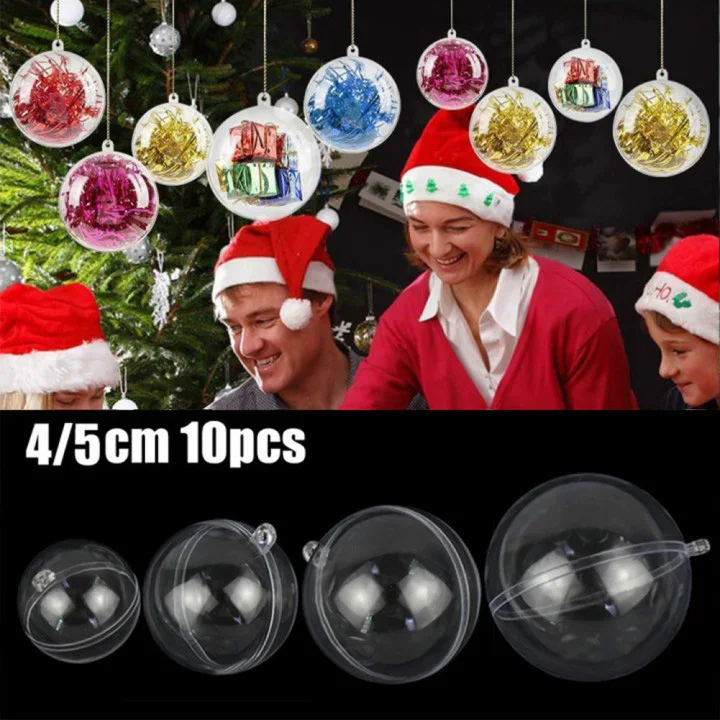 

10pcs 4/5cm Clear Plastic Christmas Ball Baubles Hanging Xmas Tree Ornament Christmas Decorations 2021 New Year Home Decor