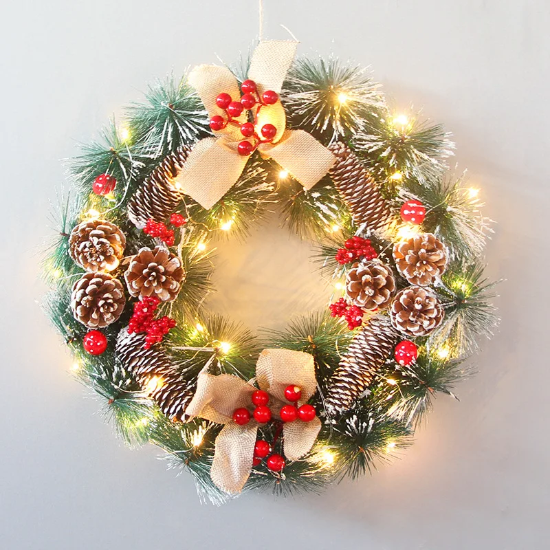 

Christmas Wreath with Red Bow and LED Lights Christmas Weaths for Front Door with Welcome Sign Christmas Party Decorations