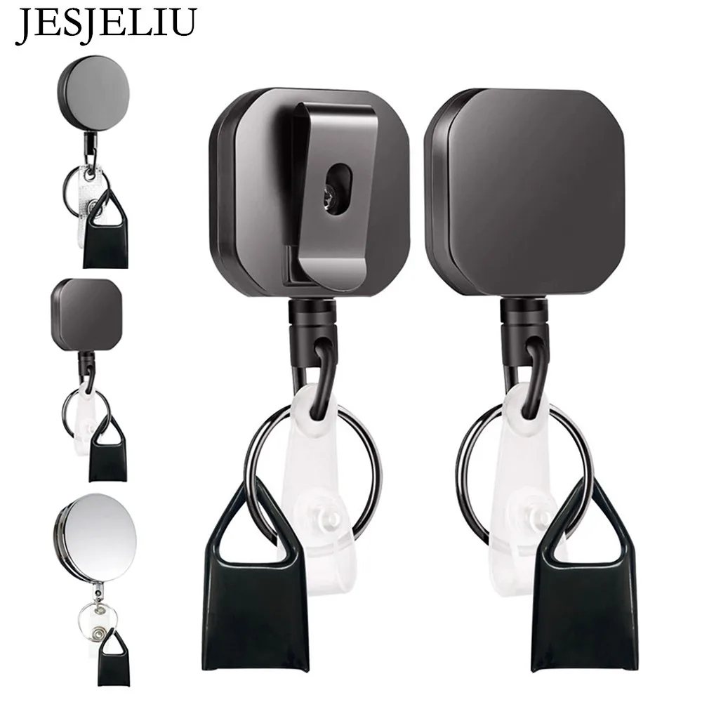 

1 Pc Square Round Metal Retractable Nurse Badge Reel Clip Badge Holder Students Doctor ID Card Holder Heavy Duty Keyring Keychai