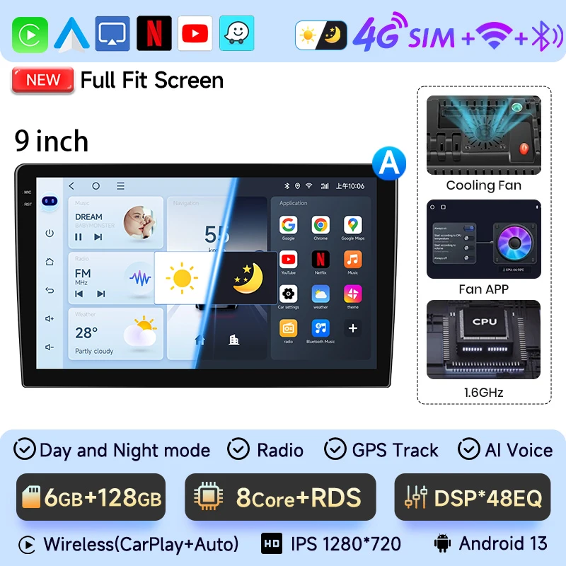 

2Din Универсальный автомобильный радиоприемник Android auto Carplay Android 13 4G GPS Автомобильный аудио 9 "WIFI BT IPS Автомобильный мультимедийный плеер