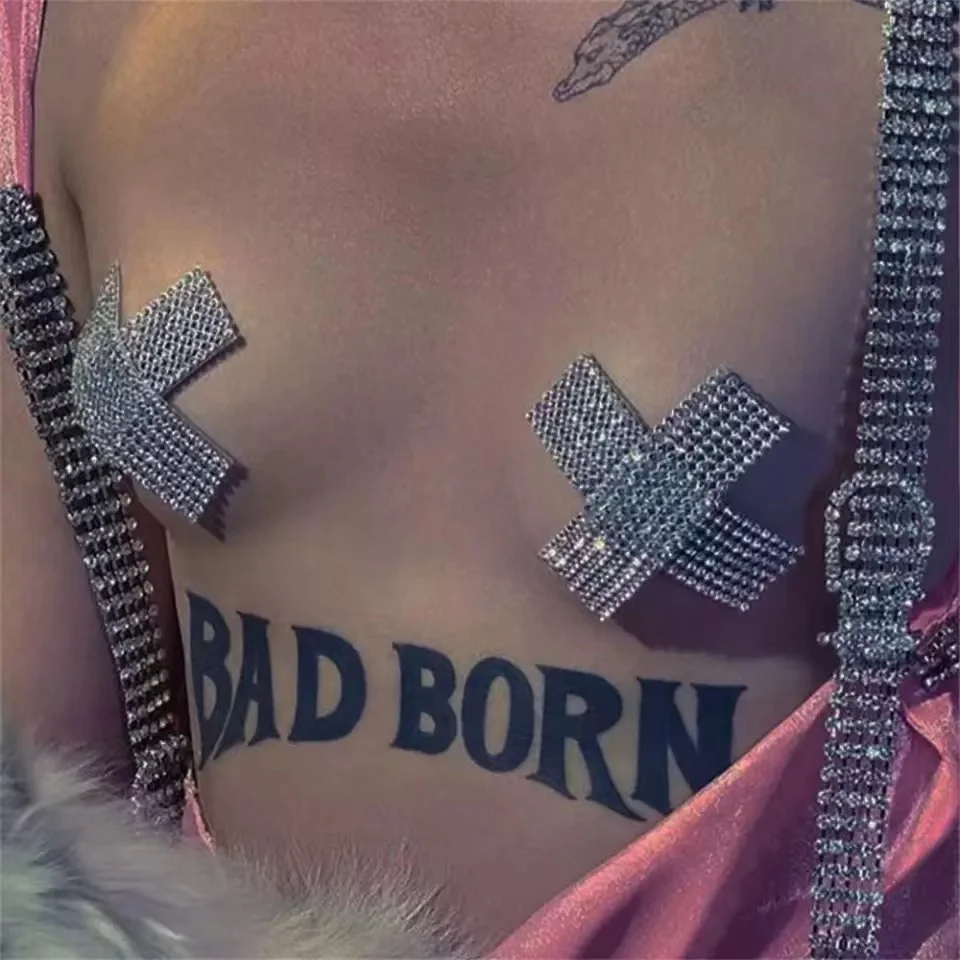 

1 pair Rhinestone round cross chest nipple sticker sexy bra decoration body jewelry women's underwear crystal nipple accessories