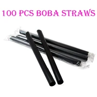100pcs 7black wrapped straw extra wide pointed boba plastic thick straw sturdy smoothie cold drink beverage bar accessories