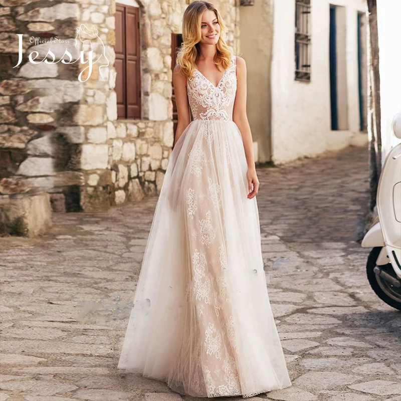 

Elegant Wedding Dress Organza With Embroidery A-line Floor Length Ball Gown V-neck Short Sleeves Bride Dress Button Robes De Mar