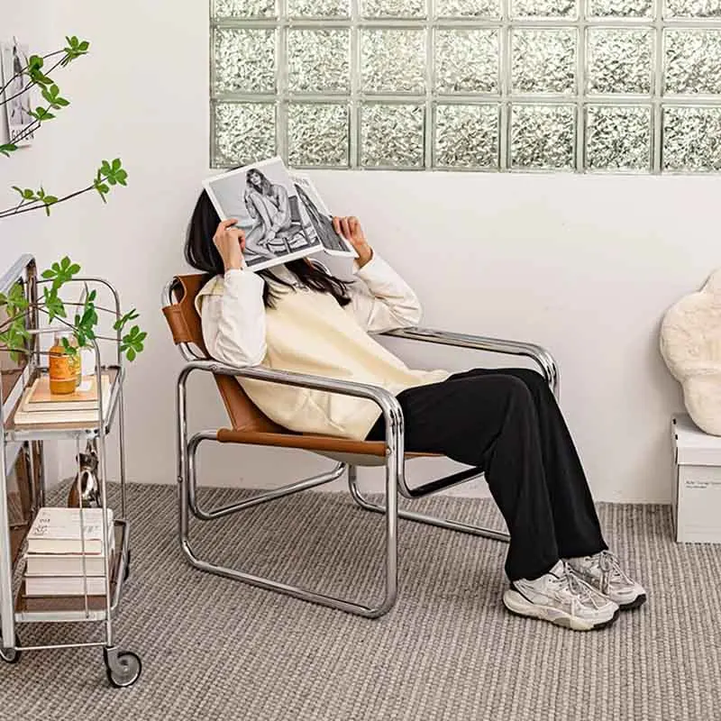 Кожаный диван-кресло из нержавеющей стали креативный обеденный стул мобильное