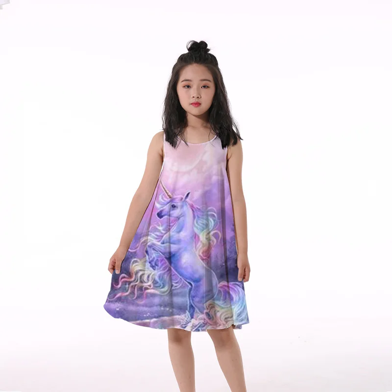 

Summer Girl Dress Birthday Party Princess Dress Children Unicorn Gown Flower Girl 3D Cartoon Knee Length Dresses Vestidos 4-14T