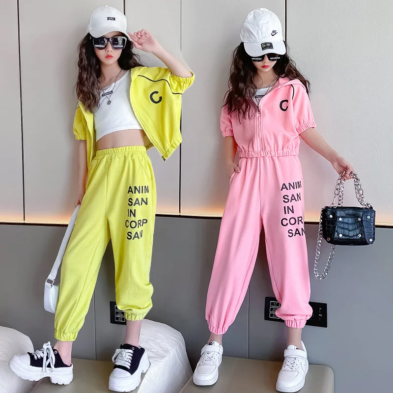 

Net red girl three-piece set 2022 summer new style letter vest jacket pants suit