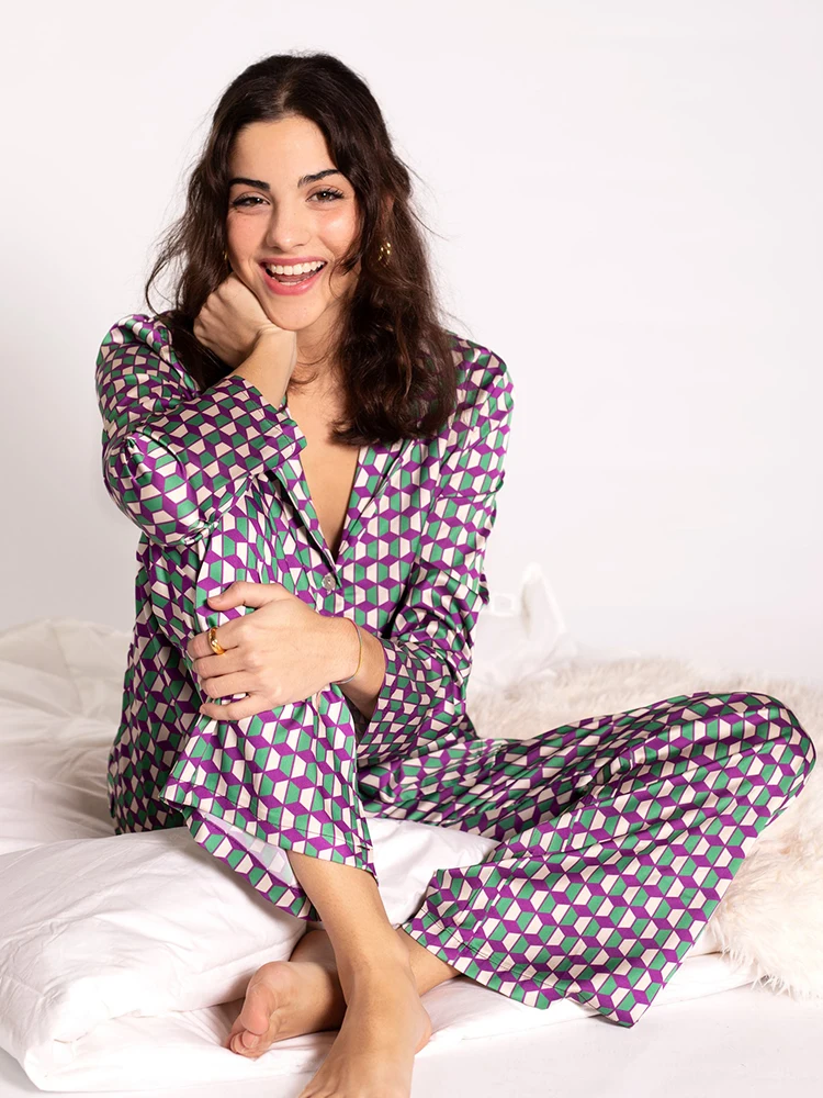 

Пижама Hiloc женская с принтом, однобортный пижамный комплект с отложным воротником и длинным рукавом, домашняя одежда, осень 2023