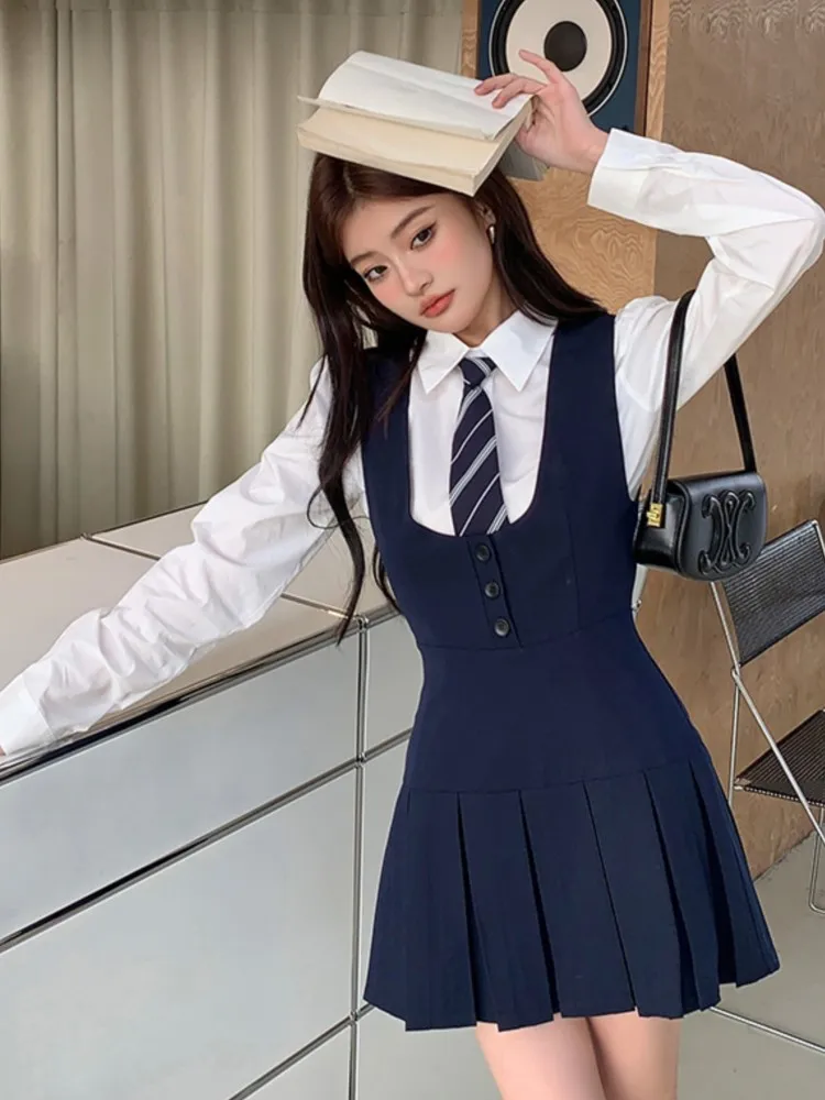 Женский костюм-двойка в стиле преппи однотонные повседневные плиссированные