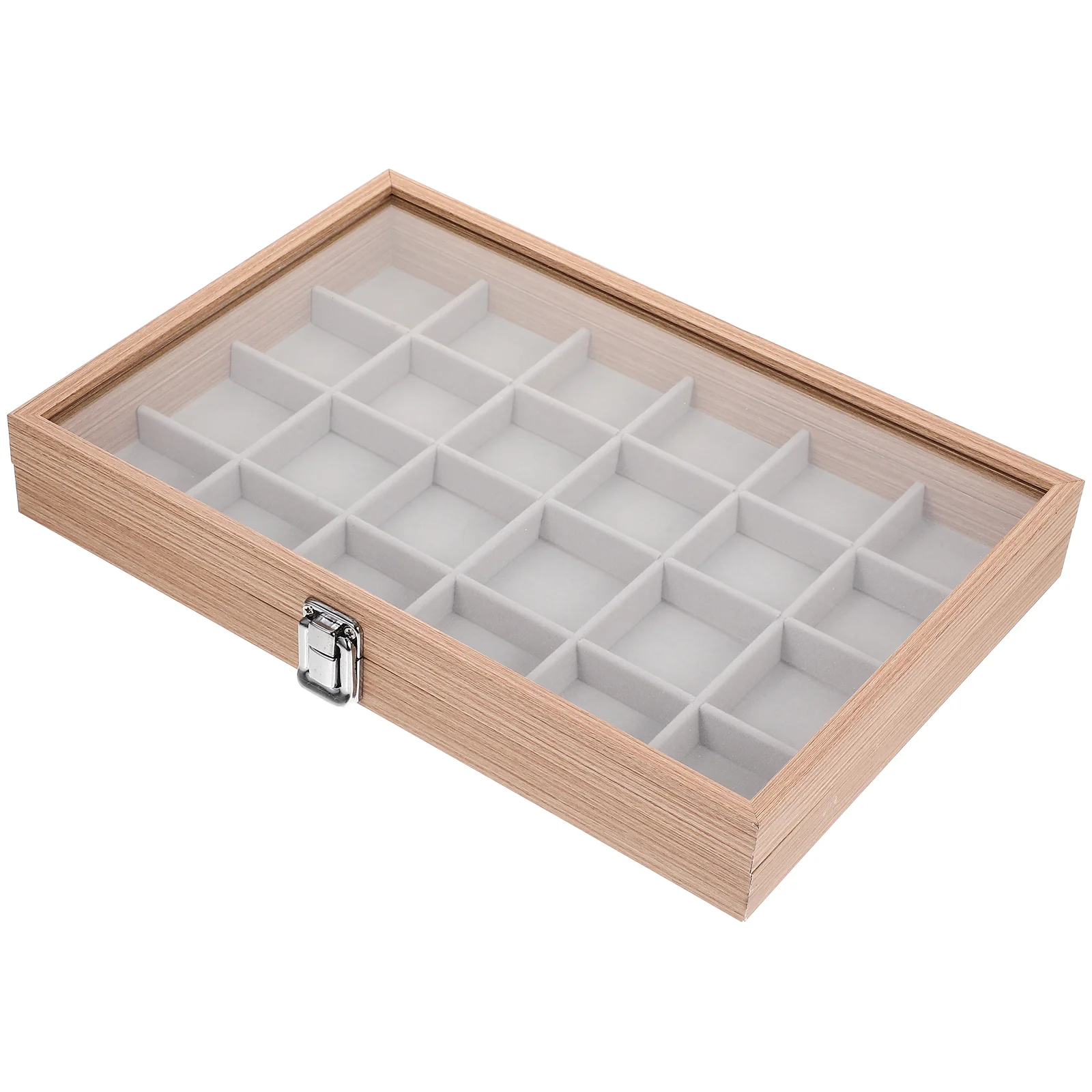 

Jewelry Holder Grid Organizer Decorative Tray Earrings Storage Container Wood Clear Lid