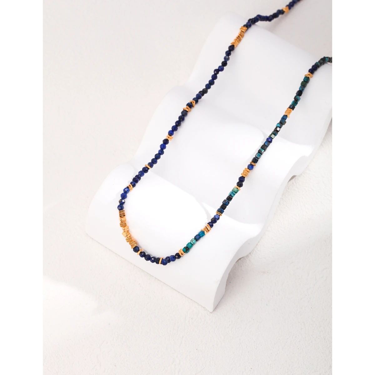 Ожерелье из серебра S925 пробы с покрытием 18-каратного золота | лазурита длина 38 + 6