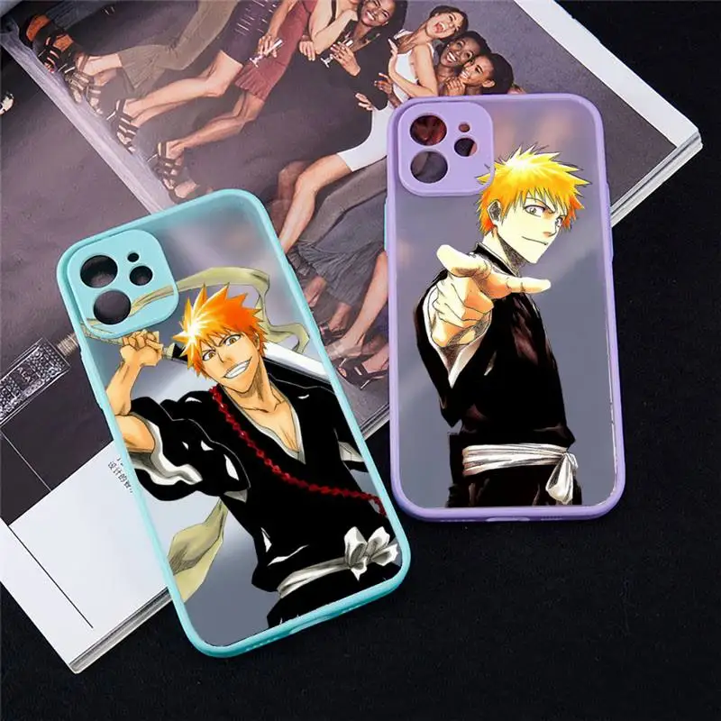 

Japanese Anime Bleach Phone Case For iPhone 13 12 11 Mini Pro XR XS Max 7 8 Plus X Matte transparent blue Back Cover