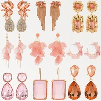 romantic fashion pink series set dangle earrings for women elegant luxury flower geometric statement jewelry party accessories