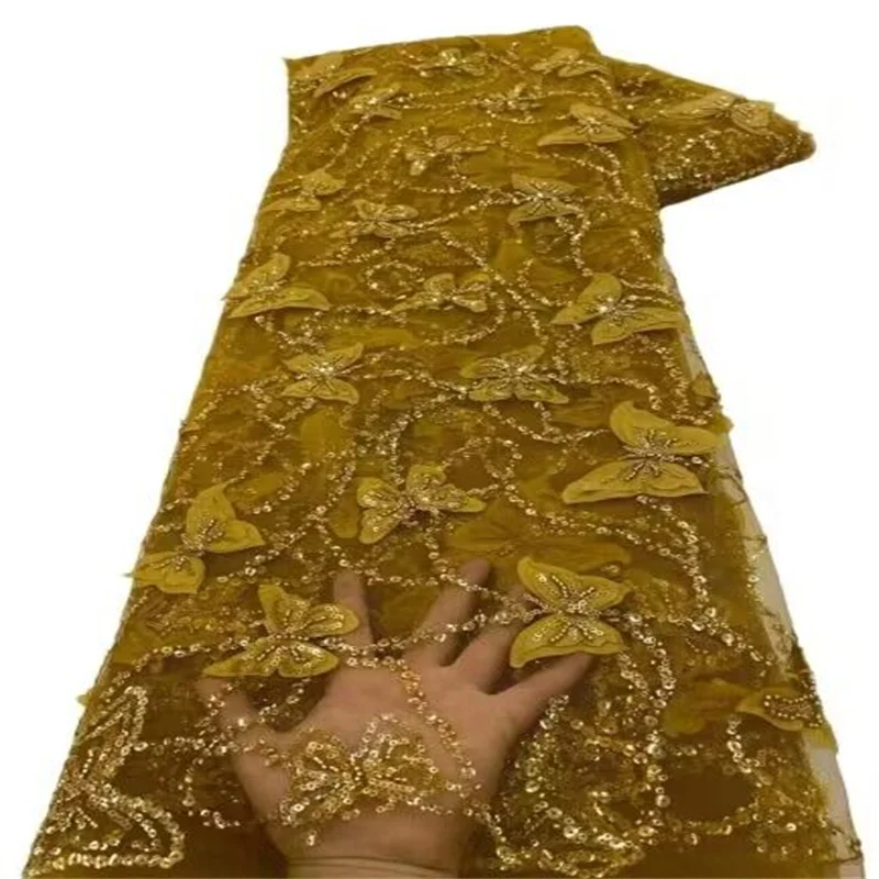 

Gold Nigerian Bead Tube Fabric 2023 SKY BLUE High Quality Luxury Embroidery Hand Made Heavy Beaded Lace Fabric Wedding Dress