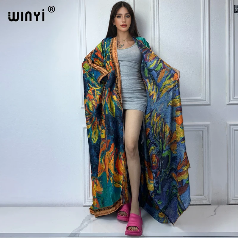 WINYI высокое качество открытое пальто с принтом в стиле бохо пляжная одежда