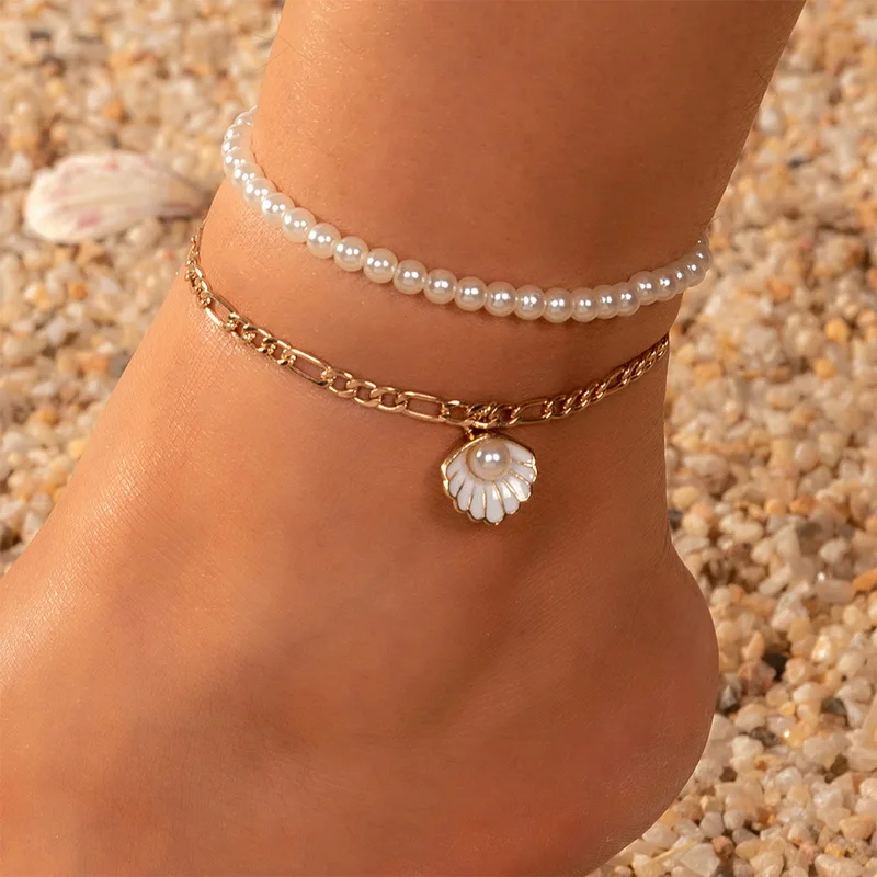 

Bohemia Pearl Shell Chain Anklets Set For Women Starfish Turtle Ankle Bracelet On Leg Foot 2023 Summer Beach Jewelry Accessories