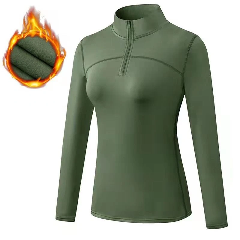 Yoga Long Sleeve Women High Elastic Tight T-Shirt Zip Neck Autumn Winter Warm Fleece Athletic Top Breathable Running Clothing