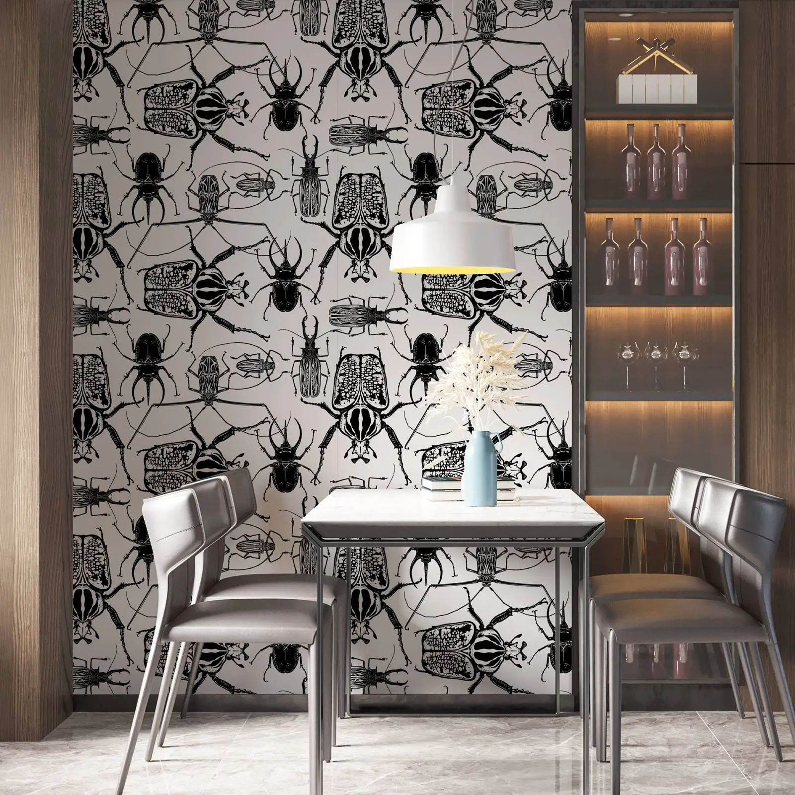 Черно-белые бумажные обои Pixel&ampWall с насекомыми