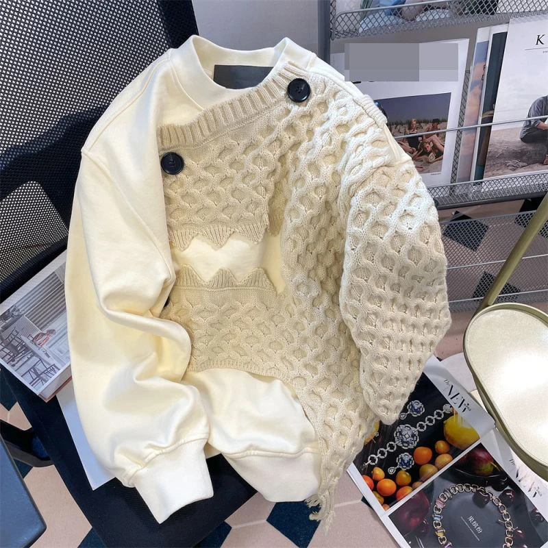 Unique knitted patchwork sweater coat for men and women in spring and autumn loose  irregular top  hoodie  tops