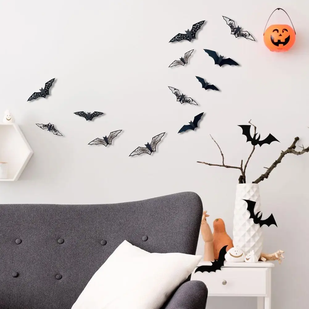 

Halloween Bat Three-Dimensional Hollow Paper Sticker Holiday Party Decorative Children'S Home Room Wall DIY Stickers G4Q2