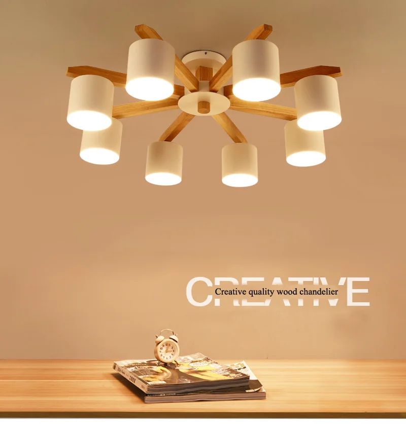 

European modern simple living room ceiling lamp household hall bedroom dining room lamp creative wood LED decorative Chandelier