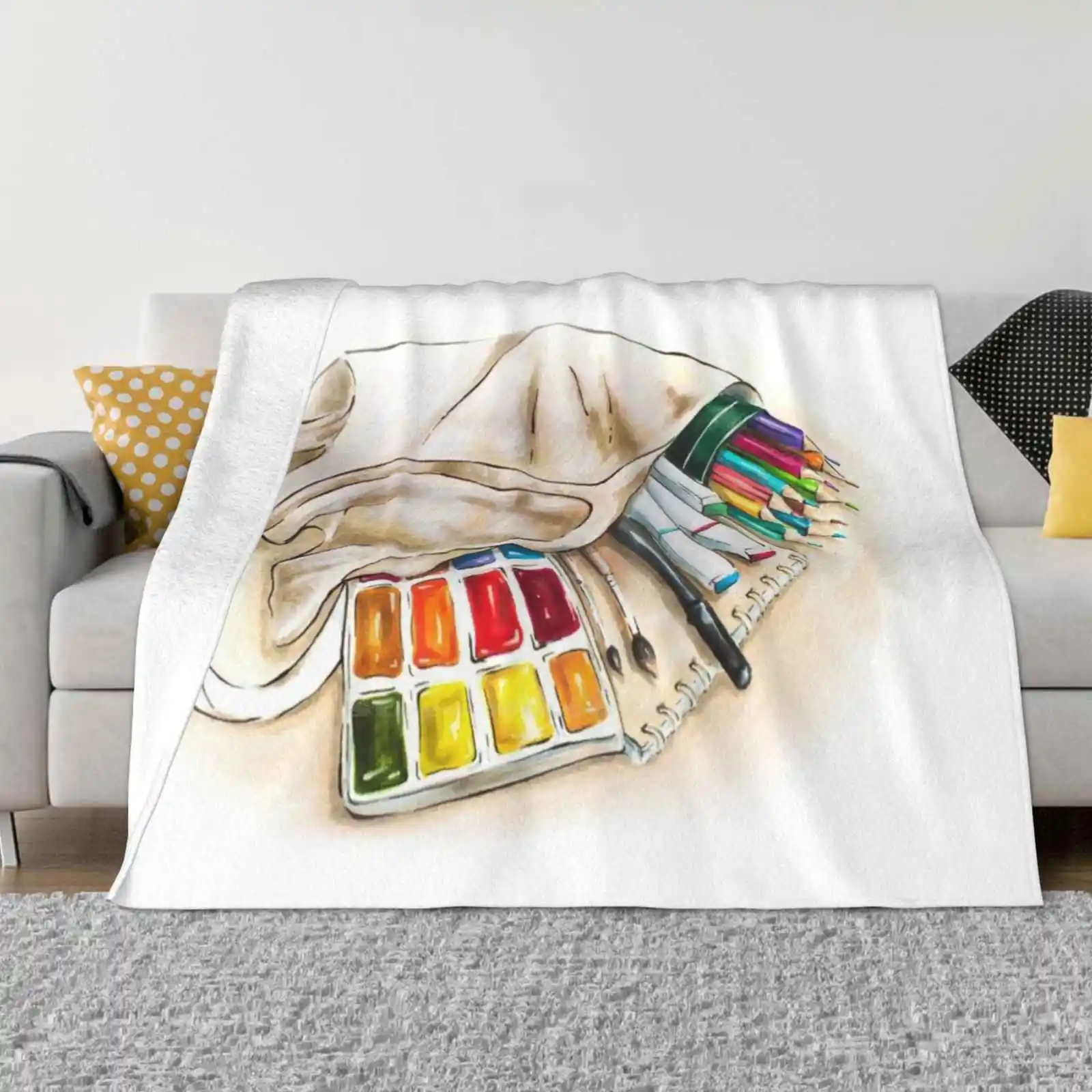 

Art Shop Purchases , Artist Materials : Paint , Pencils , Brush In A Shopping Bag. Hot Sale Printing High Qiality Warm Flannel