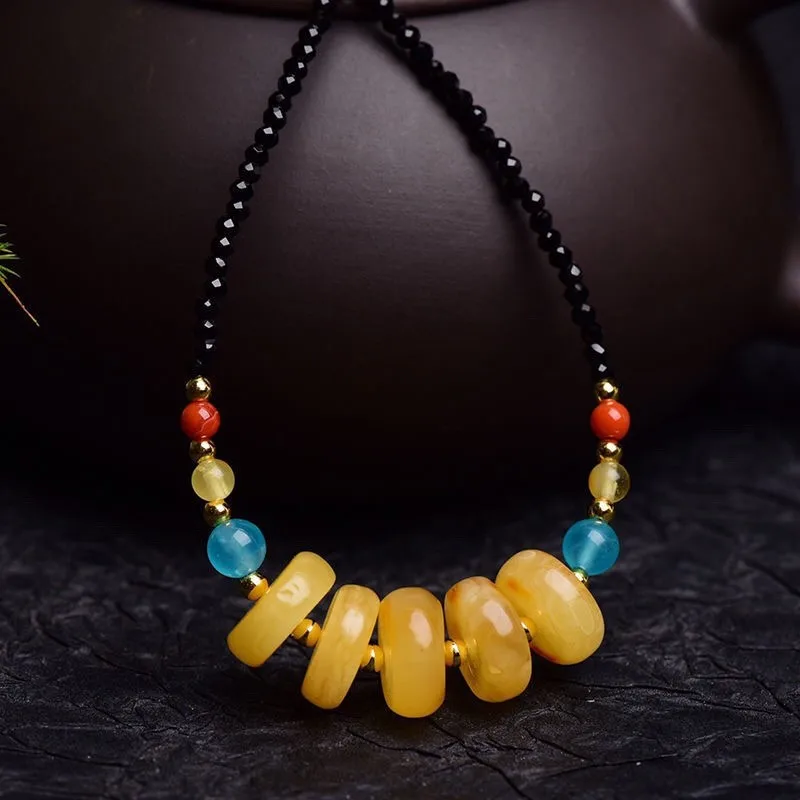 

100% Natural Amber Necklace Women Yellow Beeswax Clavicle Chain Fashion Charms Jewellery Baltic Ambers Spinel Rough Necklaces