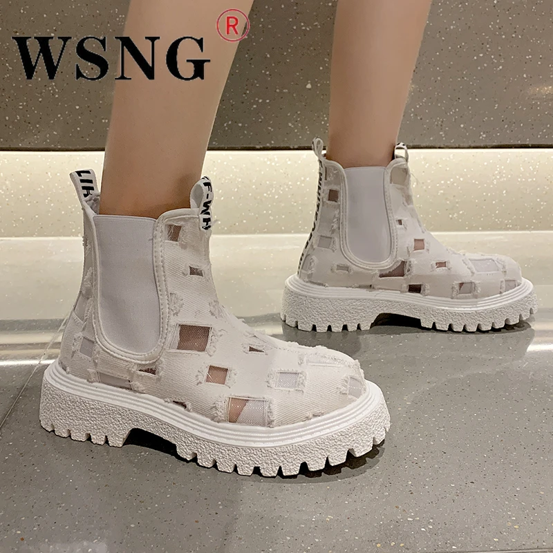 

2022 Casual Fashion Ladies Martin Boots Summer Breathable Mesh Hollow Women's Ankle Boots Ladies Comfortable Platform Boots