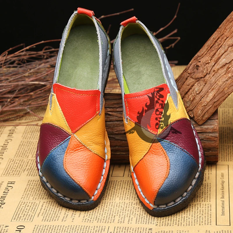 

Designer Women Genuine Leather Loafers Mixed Colors Ladies Ballet Flats Shoes Female Spring Moccasins Casual Ballerina Shoes