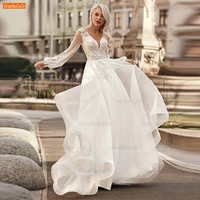 bohemian wedding dress long sleeves appliqued robe de mari%c3%a9e princesse beach white lady bridal dresses sexy vestido de casamento