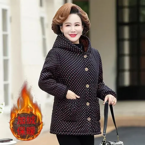 Зимняя одежда для мам 5XL с плюшевой и толстой паркой для женщин среднего и пожилого возраста теплая куртка с капюшоном женская короткая куртка