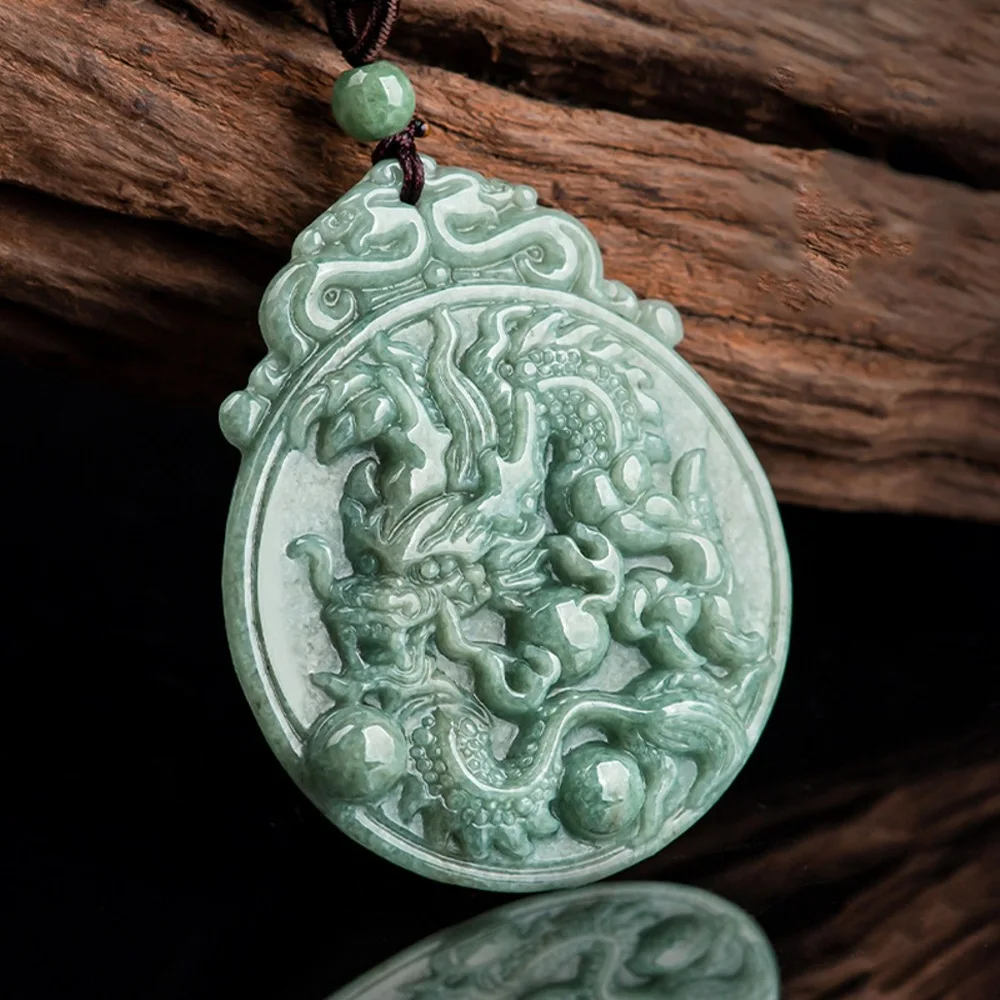 

Natural Grade A Jade Jadeite Men Women Gift Lucky Craved Zodiac Dragon Round Pendant