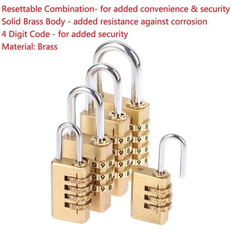 

Brass Mini 3/4 Digits Number Code Lock Combination Padlock Pad Lock Resettable For Travelling Bag Door Cabinet