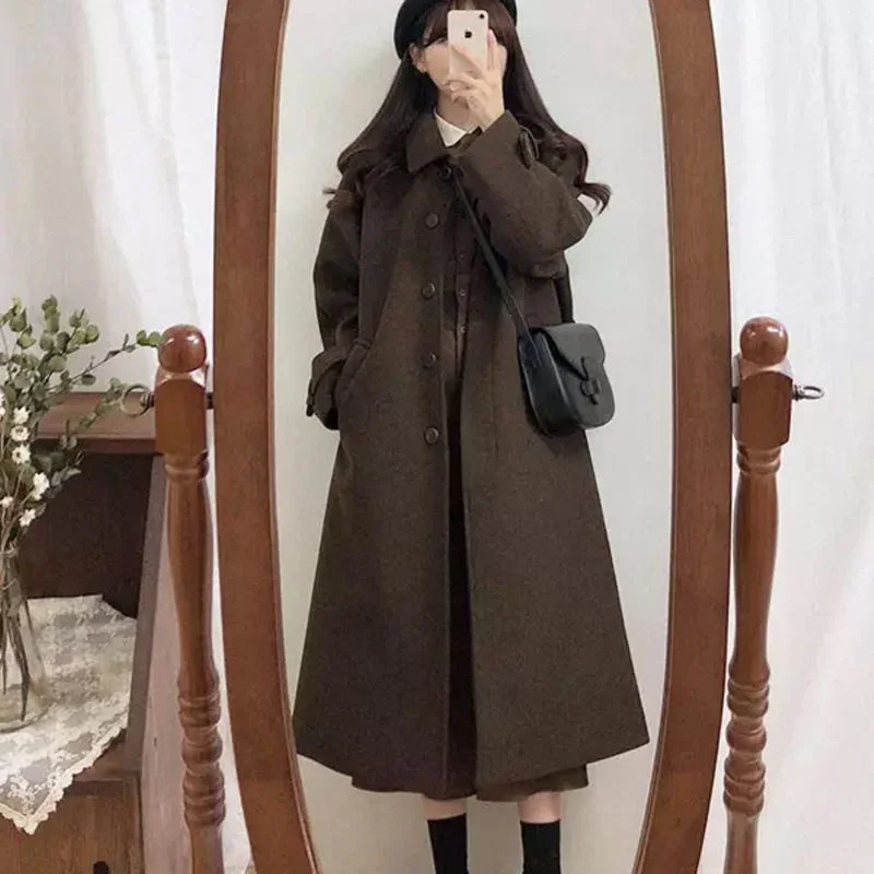 

Office Lady Autumn And Winter 2022 New Hepburn Tweed Coat Women's Woolen Coat Medium Long Small Temperament Korean Version