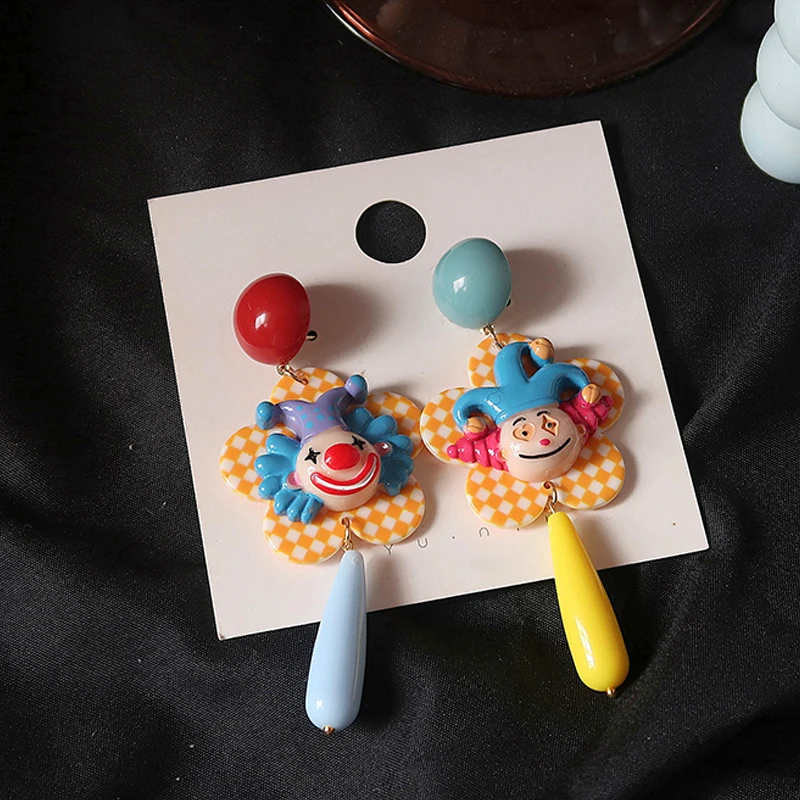 Забавные красочные цирковые клоуны Висячие серьги для женщин Смола милые