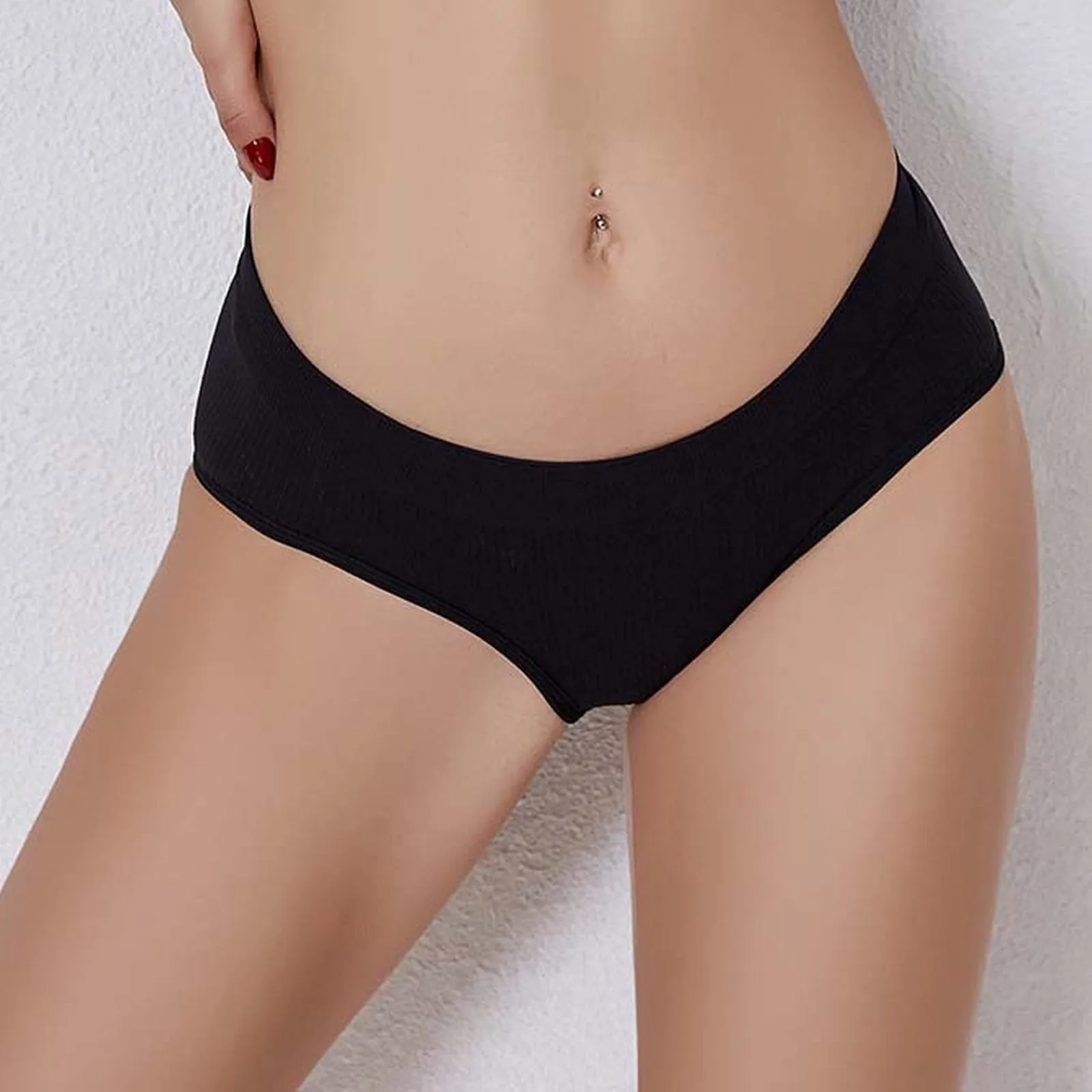 

Cotton Briefs Low Waist Sexy Thongs Solid Color Seamless G-String One-Piece Ribbed Knitted T Pants Antibacterial Cueca New