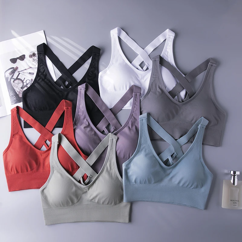 Women Crossover Strap Nude Sports Bra High Impact Back Support Workout Crop Top Shockproof Pad Longline Yoga Gym Sportswear Bras images - 6