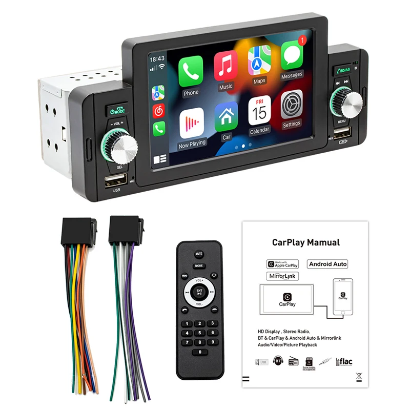 Автомагнитола 1 Din CarPlay Android-Auto MP5-плеер с поддержкой Bluetooth 5 &quotэкраном магнитола