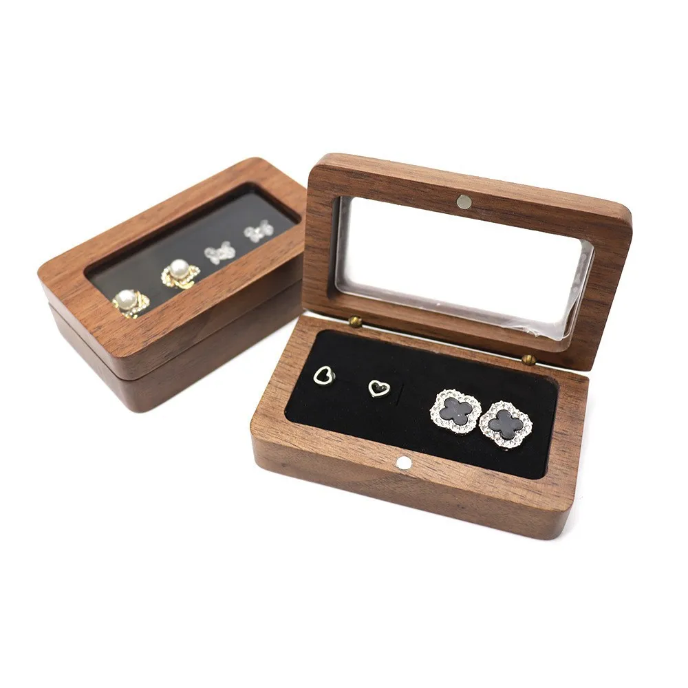 

Store open window jewelry box solid wood black walnut earrings earrings earrings jewelry display collection box