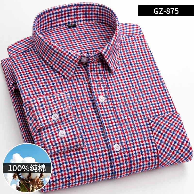 2023 New 100% Cotton Sanding Fabric  Men Casual Plaid Flannel Shirt Long-Sleeved Vintage Shirt Men's with Pocket