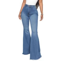 2022 new spring flared jeans womens blue slim body high waist vintage fashion elasticity denim pants female solid color trouser