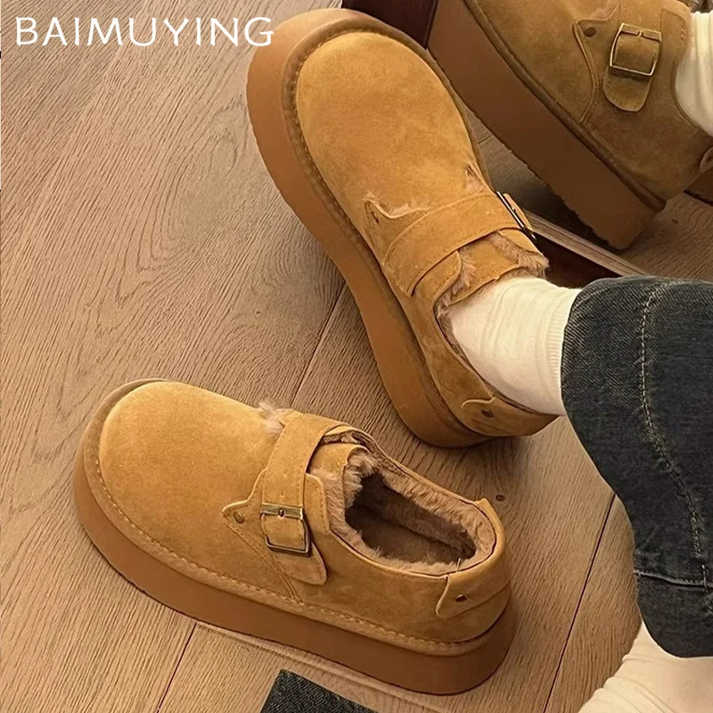 Женские зимние ботинки на платформе замшевые короткие плюшевые хлопковые туфли