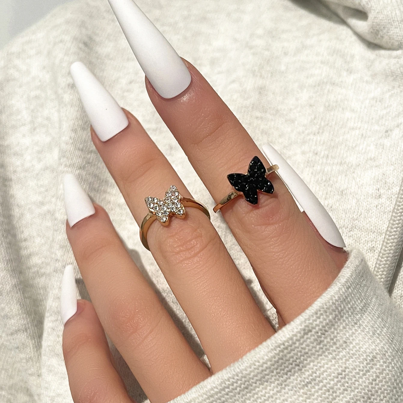 

Stillgirl 2Pcs Kpop Gold Butterfly Rings for Women Aesthetic Cute Crystal Set Za Female Y2k Fashion Jewelry Anillos Mujer Bague