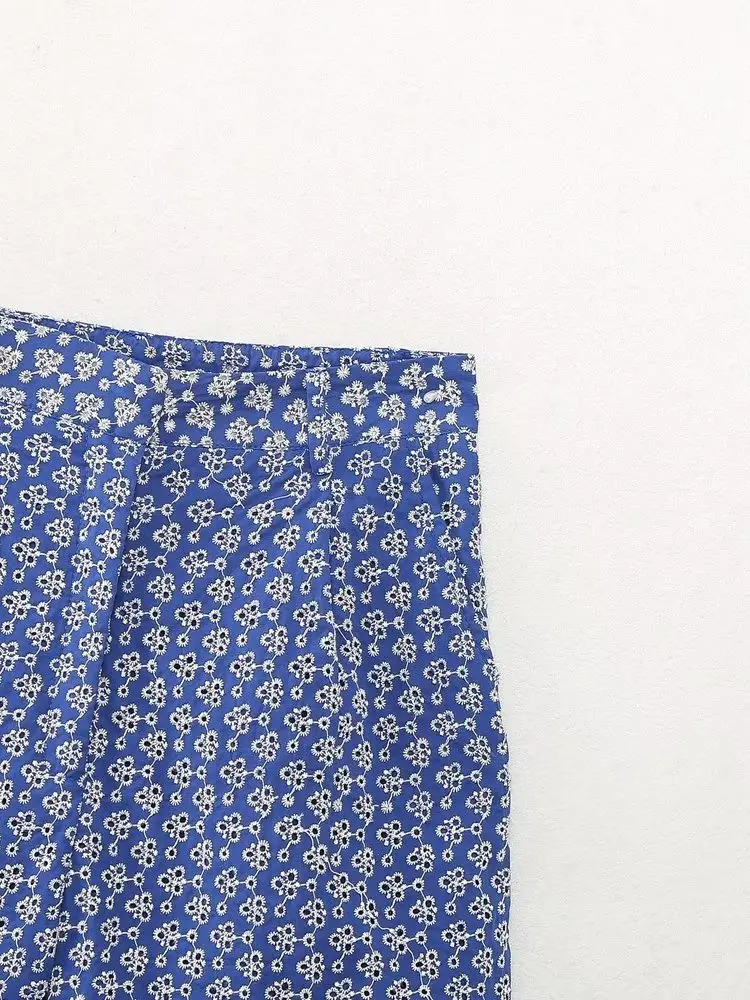 Jenny&Dave Fashion Ladies Country Style Retro Embroidery Blue Bermuda Summer Casual Cotton Shorts Women