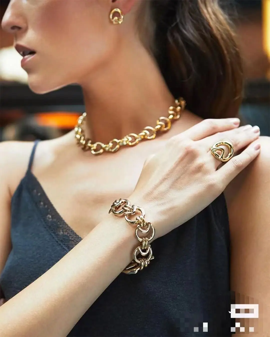 

YS New high quality Simplified QT ring bucklebracelet necklace set electric gold and silver fashion jewelry gift free shipping