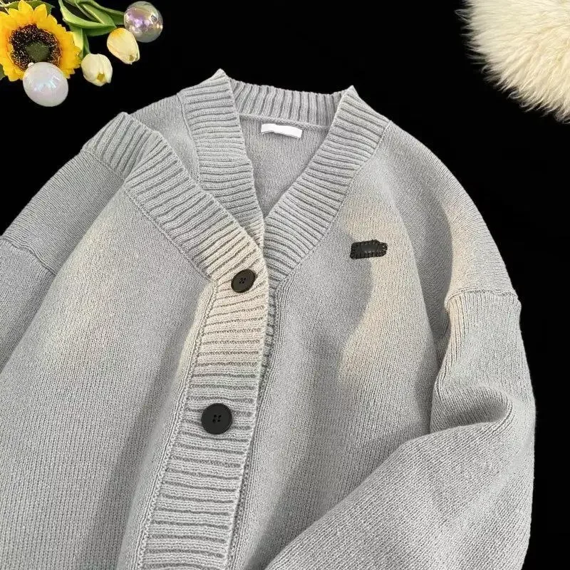 V-Neck Sweater Men's Winter Thickened Casual Knitted Top Grey Cardigan Jacket For Autumn/Winter Outerwear |