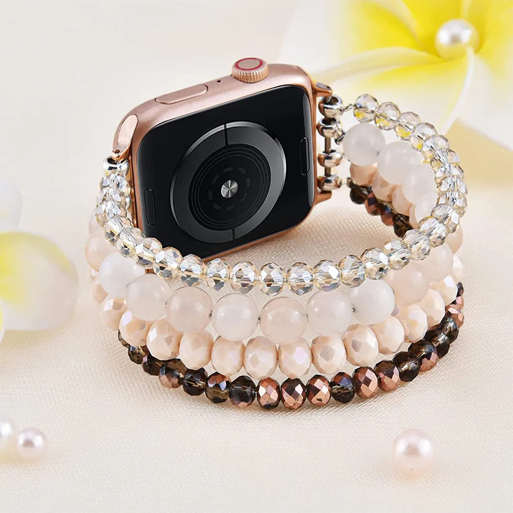 Women Pink Bracelet for Apple Watch Series 8 7 41mm 44mm Ultra 49mm Fashion Agate Wrist Belt for IWatch 6 5 4 Se 38 40mm 42 44mm enlarge