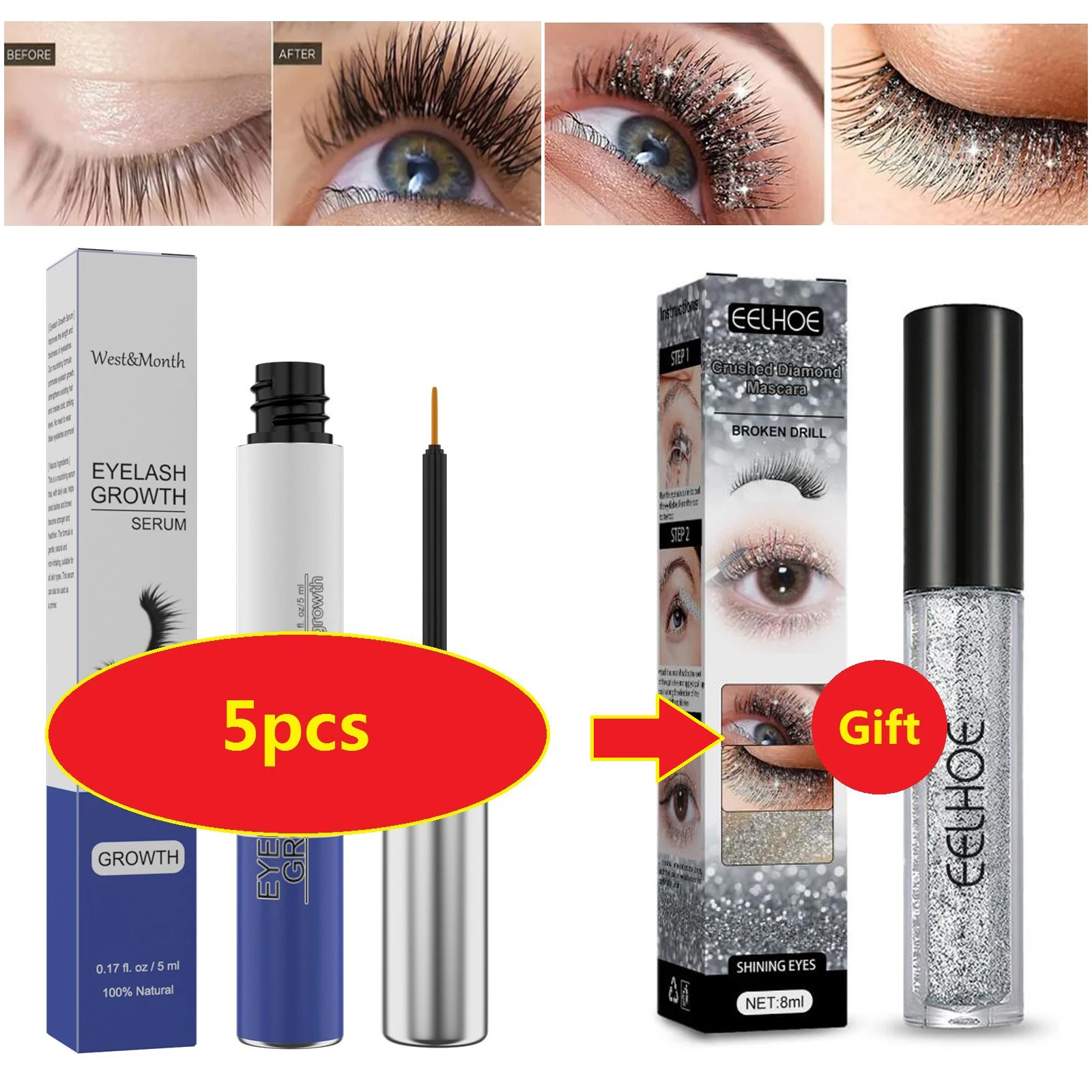 

5Pcs Eyelash Growth Serum Fast 7 Day Eyelash Eyebrow Enhancer Promotes Eyelashes Growth Longer Darker Thicker Eye Care Product