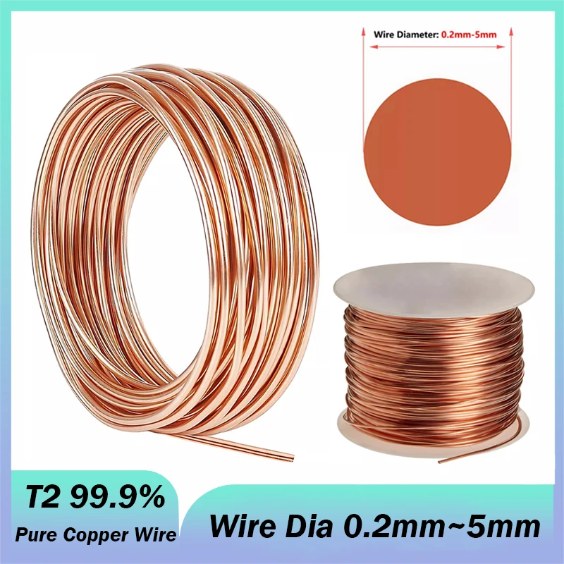 

Голый медный провод без покрытия T2 99,9% катушка из чистой меди проводящий медный провод диаметр голой линии 0,2 мм ~ 5 мм