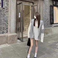 gray stitching hooded knitted jacket female tb loose sweater spring long sleeved wool cardigan age reducing college style